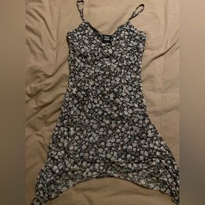 Floral Asymmetrical Dress in Black and White